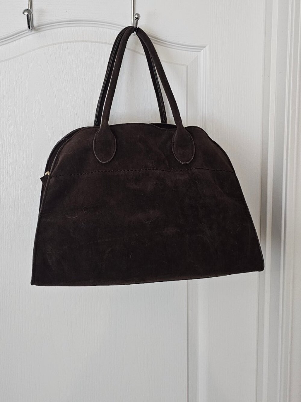 Brown Suede Dome Satchel | Twin Handles | Bowling Ball Style | Vintage style